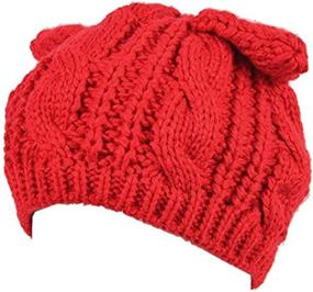 img 2 attached to 🐱 UmbWorld Cute CAT Kitty Ears Knitted Crochet Cable Rib Hat Cap Beanie for Women, Girls, Boys, and Teens