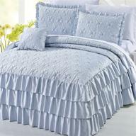 🛏️ light blue king size bedspread set with 24" drop ruffled style bed skirt - home soft things matte satin quilted coverlets, lightweight, reversible bedding cover set - 78" x 80 logo