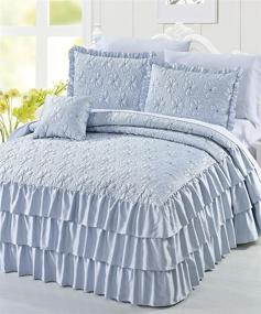 img 1 attached to 🛏️ Light Blue King Size Bedspread Set with 24" Drop Ruffled Style Bed Skirt - Home Soft Things Matte Satin Quilted Coverlets, Lightweight, Reversible Bedding Cover Set - 78" x 80
