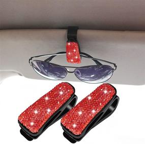 img 2 attached to ForFine Car Sun Visor Glasses Holders 2 Packs Bling Crystal Diamond Eyeglasses Sunglasses Hanger Mount With Ticket Card Clip (Red)