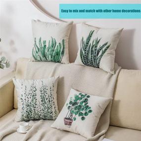 img 2 attached to 🌿 Set of 4 AFEHO Green Plants Throw Pillow Covers, 18x18 Inch Square Succulent Pillow Cases – Summer Decorative Cushion Covers for Home, Couch, Bed, Sofa, Office, Car, Patio Bench (Green Plants)