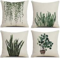 🌿 set of 4 afeho green plants throw pillow covers, 18x18 inch square succulent pillow cases – summer decorative cushion covers for home, couch, bed, sofa, office, car, patio bench (green plants) логотип