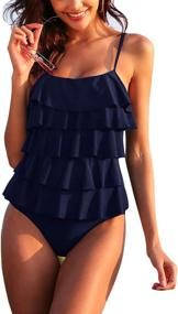 img 4 attached to 👙 MAXMODA Women's Ruffle One Piece Swimsuit with Tummy Control - Flounce Swimwear for Enhanced Style and Support