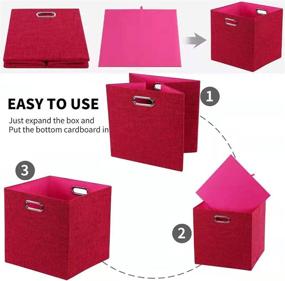 img 2 attached to 📦 Posprica 13×13 Foldable Storage Cube Baskets - Set of 4 Fabric Storage Bins, Drawer Organizers (Red & Pink)