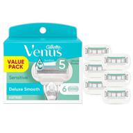 sensitive skin savior: 6 count gillette venus extra smooth women's razor blade refills logo