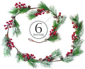 img 3 attached to 6ft Unlit Christmas Garland with Winter Red Berries, Pine Cones, Evergreen Pine Needle - Festive Holiday Decoration for Kitchen, Bar, Fireplace, Indoor, Outdoor Greenery - Snowy Xmas Decor