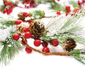 img 4 attached to 6ft Unlit Christmas Garland with Winter Red Berries, Pine Cones, Evergreen Pine Needle - Festive Holiday Decoration for Kitchen, Bar, Fireplace, Indoor, Outdoor Greenery - Snowy Xmas Decor