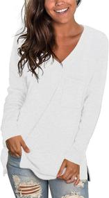 img 2 attached to 👚 CALOER Women's Casual Long Sleeve V Neck Oversized Sweatshirts with Pocket - Trendy Tunic Tops for Stylish Comfort