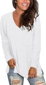 img 3 attached to 👚 CALOER Women's Casual Long Sleeve V Neck Oversized Sweatshirts with Pocket - Trendy Tunic Tops for Stylish Comfort