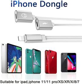 img 1 attached to 🔌 Apple MFi Certified iPhone Adapter & Splitter: Dual Lightning Headphone Jack AUX Audio and Charge Dongle Cable for iPhone 11 pro/Xs Max/XR/X/8/7 - Support All iOS System