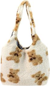 img 1 attached to 🐻 Women's Girls Adorable Bear Plush Shoulder Tote Bag - Large Handbag Purse with Faux Fur for Shopping and Dating