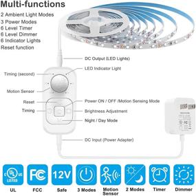 img 1 attached to 💡 Enhance your Spaces with Motion Sensor Under Cabinet Lights: LED Strip Lights with Power Adapter, Dimmer, and Timer – Ideal for Kitchen, Counter, Shelf, Showcase, Stairway, Bedroom, Corridor, Washroom