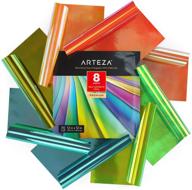 🌈 arteza holographic self adhesive vinyl sheets - set of 8, 12x12 inch blue & green opal craft paper, easy to cut & weed, ideal for indoor & outdoor projects, compatible with most craft cutting machines logo