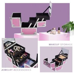 img 2 attached to 💄 Joligrace Portable Makeup Train Case with Lock and Mirror - Pink, 2-Tier Jewelry Organizer, Carrying Handle, and Key-locked Cosmetic Storage Box