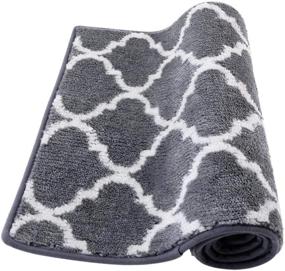 img 4 attached to 🧽 Washable Kitchen Rugs and Mats – Non-Slip Microfiber Trellis Runner for Bathroom, Living Room, Entryway – Absorbent Bath Rugs – Grey-Quatrefoil Design – Size: 20"x32