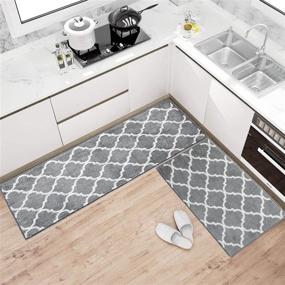 img 3 attached to 🧽 Washable Kitchen Rugs and Mats – Non-Slip Microfiber Trellis Runner for Bathroom, Living Room, Entryway – Absorbent Bath Rugs – Grey-Quatrefoil Design – Size: 20"x32