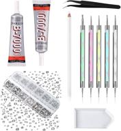 🔧 b-7000 adhesive glue and rhinestones craft kit: 2016pcs clear flatback round rhinestones with 2pcs 25ml glue, dotting pens, wax pencil, tray - perfect for nail art, clothes, shoes, bags, and makeup diy-colily logo