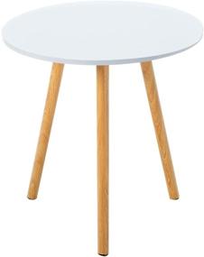 img 4 attached to Stylish and Functional HANGYUAN White Round Side Table: Perfect Small End Table for Living Room, Night Stand for Compact Spaces, Simple Assembly with Natural Wood Finish