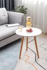 img 2 attached to Stylish and Functional HANGYUAN White Round Side Table: Perfect Small End Table for Living Room, Night Stand for Compact Spaces, Simple Assembly with Natural Wood Finish