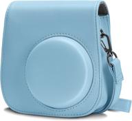 чехол для фотоаппарата blummy pu leather: стильная защита для fujifilm instax mini 11 с регулируемым ремешком и карманом (синий) логотип
