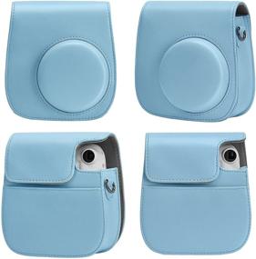 img 3 attached to Чехол для фотоаппарата Blummy PU Leather: Стильная защита для Fujifilm Instax Mini 11 с регулируемым ремешком и карманом (синий)