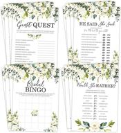 🎉 seo-optimized bridal shower bachelorette party games bundle: white rose floral, he said she said, find the guest quest, would she rather, bingo game - 25 games included logo