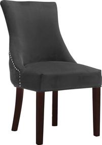 img 2 attached to 🪑 Meridian Furniture Hannah Collection: Modern Velvet Dining Chairs with Wood Legs, Button Tufting, and Nailhead Trim - Set of 2, Grey