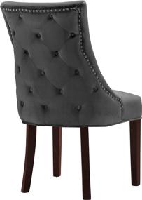 img 3 attached to 🪑 Meridian Furniture Hannah Collection: Modern Velvet Dining Chairs with Wood Legs, Button Tufting, and Nailhead Trim - Set of 2, Grey