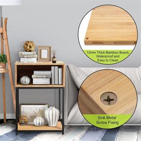 img 2 attached to 🎍 DOSLEEPS Bamboo End Table with Storage: Rustic Side Table for Living Room, Bedroom, Nursery and Laundry Room - Easy Assembly and Stable Metal Frame!