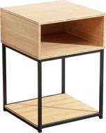 🎍 dosleeps bamboo end table with storage: rustic side table for living room, bedroom, nursery and laundry room - easy assembly and stable metal frame! logo