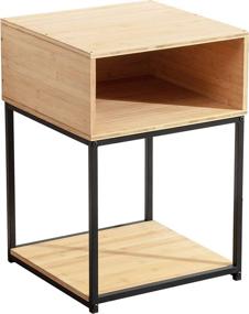 img 4 attached to 🎍 DOSLEEPS Bamboo End Table with Storage: Rustic Side Table for Living Room, Bedroom, Nursery and Laundry Room - Easy Assembly and Stable Metal Frame!