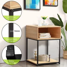 img 3 attached to 🎍 DOSLEEPS Bamboo End Table with Storage: Rustic Side Table for Living Room, Bedroom, Nursery and Laundry Room - Easy Assembly and Stable Metal Frame!