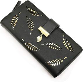 img 4 attached to 🌿 Vodiu Women's Leaf Bifold Leather Medium Wallet - Small Purses Buckle Zipper Clutch with Card Coin Holder