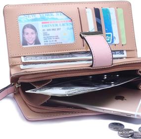 img 1 attached to 🌿 Vodiu Women's Leaf Bifold Leather Medium Wallet - Small Purses Buckle Zipper Clutch with Card Coin Holder