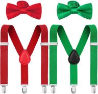 🎄 стильный и регулируемый набор для детей "рождественские подтяжки и галстук" из 4 предметов, красного и зелёного цвета, идеальный приятный сувенир на праздник. логотип