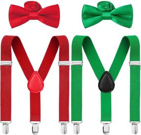 img 4 attached to 🎄 Стильный и регулируемый набор для детей "Рождественские подтяжки и галстук" из 4 предметов, красного и зелёного цвета, идеальный приятный сувенир на праздник.