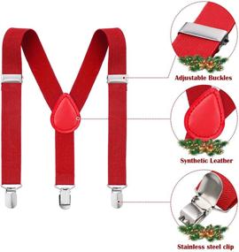 img 3 attached to 🎄 Стильный и регулируемый набор для детей "Рождественские подтяжки и галстук" из 4 предметов, красного и зелёного цвета, идеальный приятный сувенир на праздник.