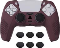 🎮 enhance your gaming experience with extremerate playvital wine red 3d studded edition anti-slip silicone cover skin for playstation 5 controller: soft rubber case with 6 black thumb grip caps for ps5 wireless controller логотип