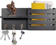 🔑 ylluxe designs wall mount entryway mail organizer and key holder shelf, floating shelf with hooks, key holder for wall, home decor - black логотип