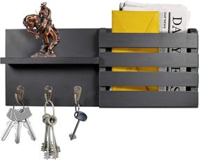 img 4 attached to 🔑 Ylluxe Designs Wall Mount Entryway Mail Organizer and Key Holder Shelf, Floating Shelf with Hooks, Key Holder for Wall, Home Decor - Black