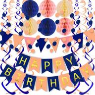 🎉 festive birthday party decorations: fecedy happy birthday banner, flag bunting, paper circle confetti, streamers, and honeycomb ball in pink and blue logo