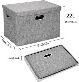 img 2 attached to 📦 Collapsible Linen Fabric Storage Bins with Lids - Organizers for Clothes, Toys & Books - Home Bedroom, Cabinet, Bookcase Cubes Basket Containers (Gray, Medium Size: 15x10x10inch)