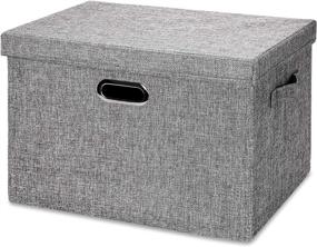 img 4 attached to 📦 Collapsible Linen Fabric Storage Bins with Lids - Organizers for Clothes, Toys & Books - Home Bedroom, Cabinet, Bookcase Cubes Basket Containers (Gray, Medium Size: 15x10x10inch)