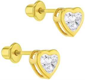 img 3 attached to 💖 Charming Gold Plated Heart Safety Screw Back Earrings for Toddlers & Little Girls - Adorable Cubic Zirconia Studs