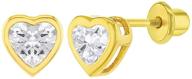 💖 charming gold plated heart safety screw back earrings for toddlers & little girls - adorable cubic zirconia studs logo