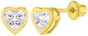 img 4 attached to 💖 Charming Gold Plated Heart Safety Screw Back Earrings for Toddlers & Little Girls - Adorable Cubic Zirconia Studs