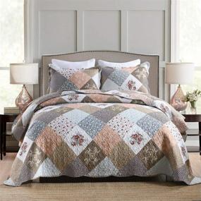 img 4 attached to 🌸 Travan Queen Quilt Set - Lightweight Floral Printed Bedspread with Shams - All Season Quilted Bedding Set, Brown Floral, Queen Size