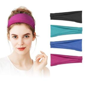 img 4 attached to Stretchy Cotton Headbands for Women, Kuaima Workout Yoga Headband Non Slip Sweat Bands for Sports Running Fitness - Set of 4