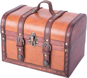 img 4 attached to 📦 Large Wood Leather Treasure Box - Vintiquewise QI003006.L TM Decorative Trunk