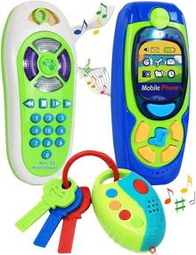 img 4 attached to 📱 Игровой набор для детей "Click N' Play" с мобильным телефоном, пультом от телевизора и ключами от автомобиля, со светом, музыкой и звуками - набор из 3 предметов, коричневый